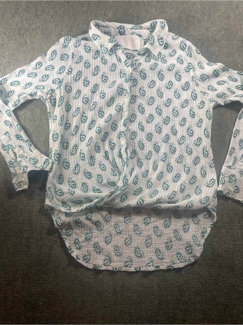 Vacate The Label Light Weight‎ White Shirt with Teal Paisley Print